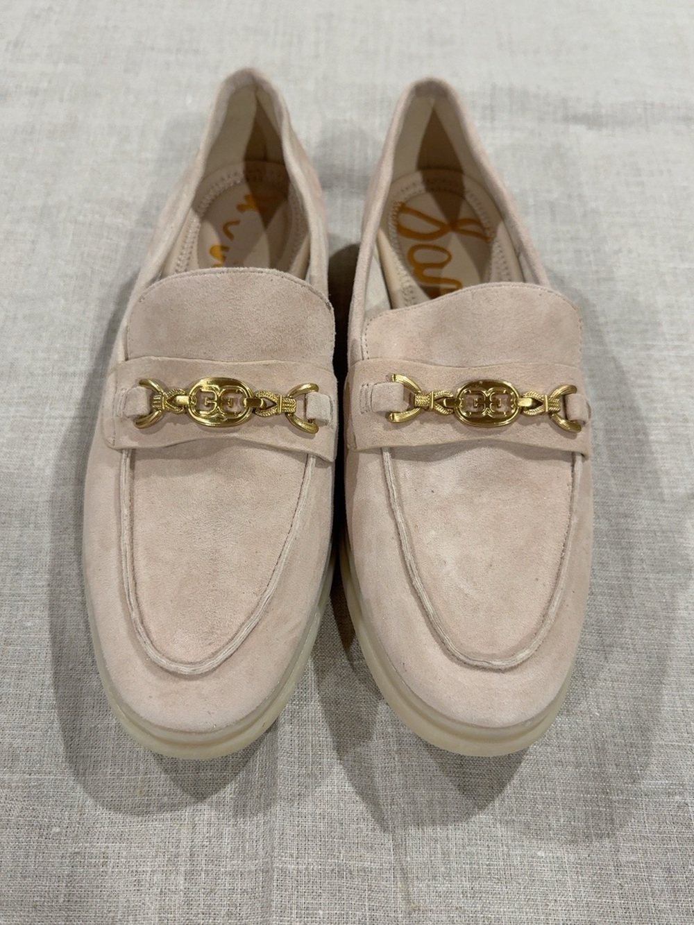 Sam Edelman Kyana Beige Suede Gold Horsebit Loafers Size 8M
